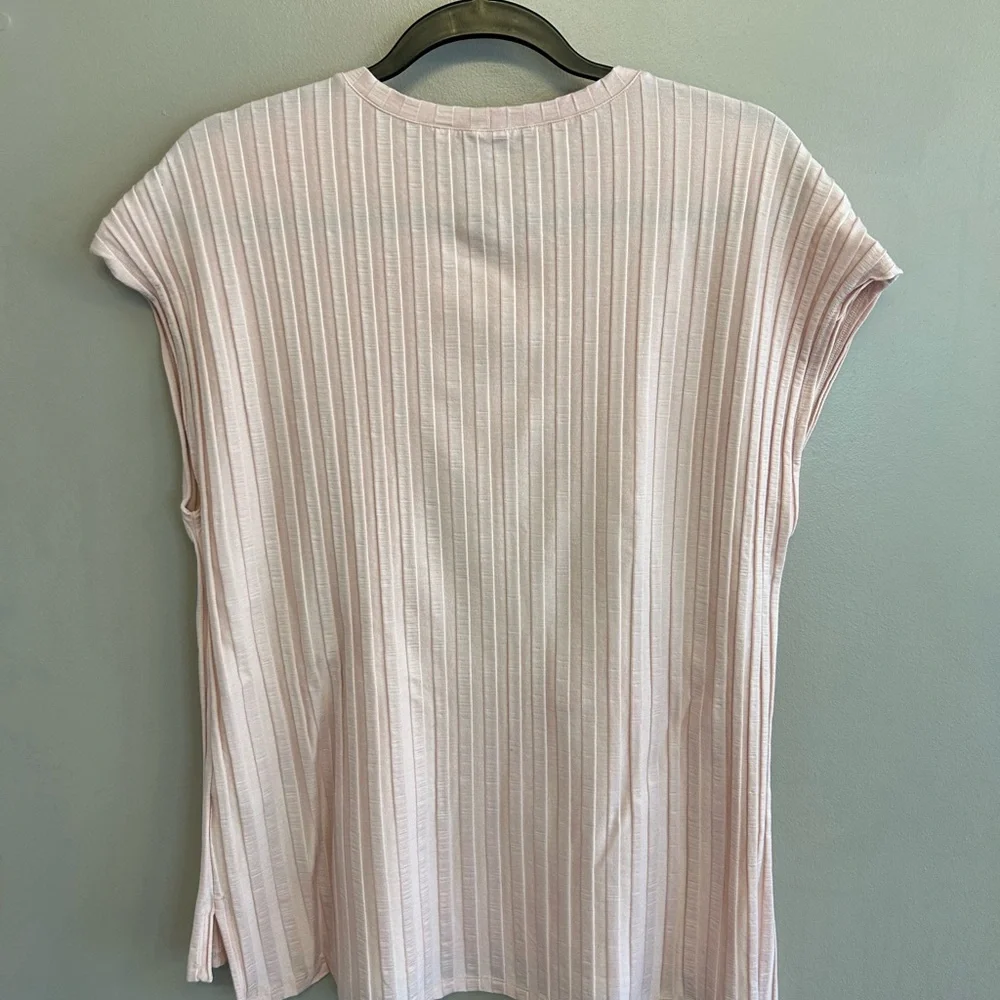 Eileen Fisher large ribbed crew neck top in soft blush pink